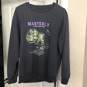 SHEIN Dark Gray Crewneck Sweater with Graphic Print